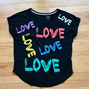 80’s Style Soho Black Tee with Multicolor LOVE Graphic